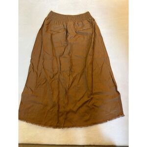 Nomad The Label Brown Linen Smocked Waist Fringe Hem Maxi Skirt XL Tobacco